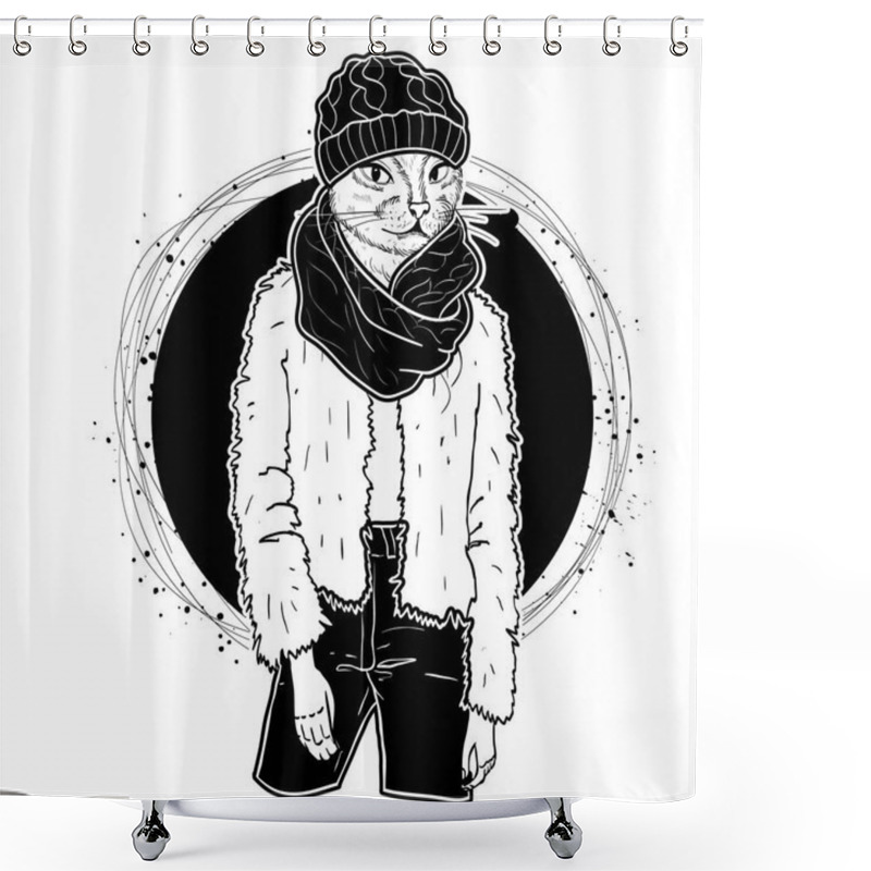 Personality  Vector Elegant Woman With Cats Head Shower Curtains