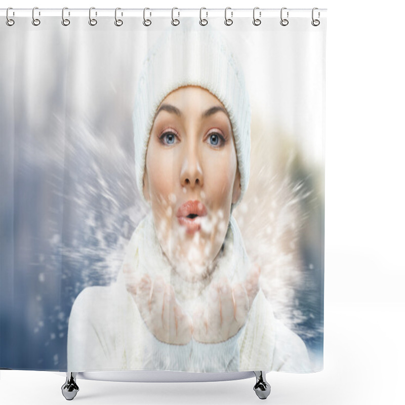 Personality  A Beauty Girl On The Winter Background Shower Curtains