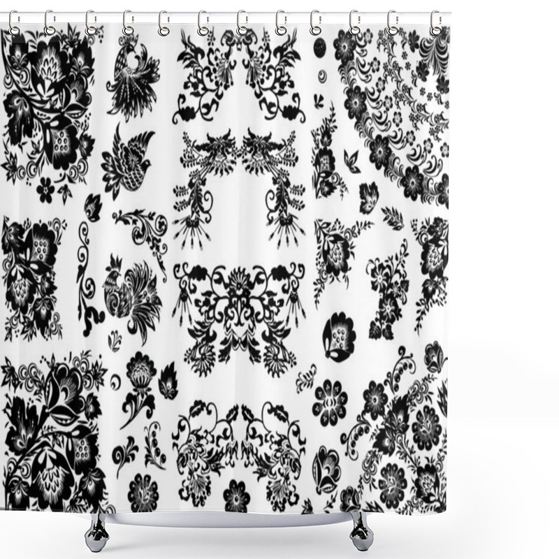 Personality  Flower Elements And Conventionalized Birds Shower Curtains