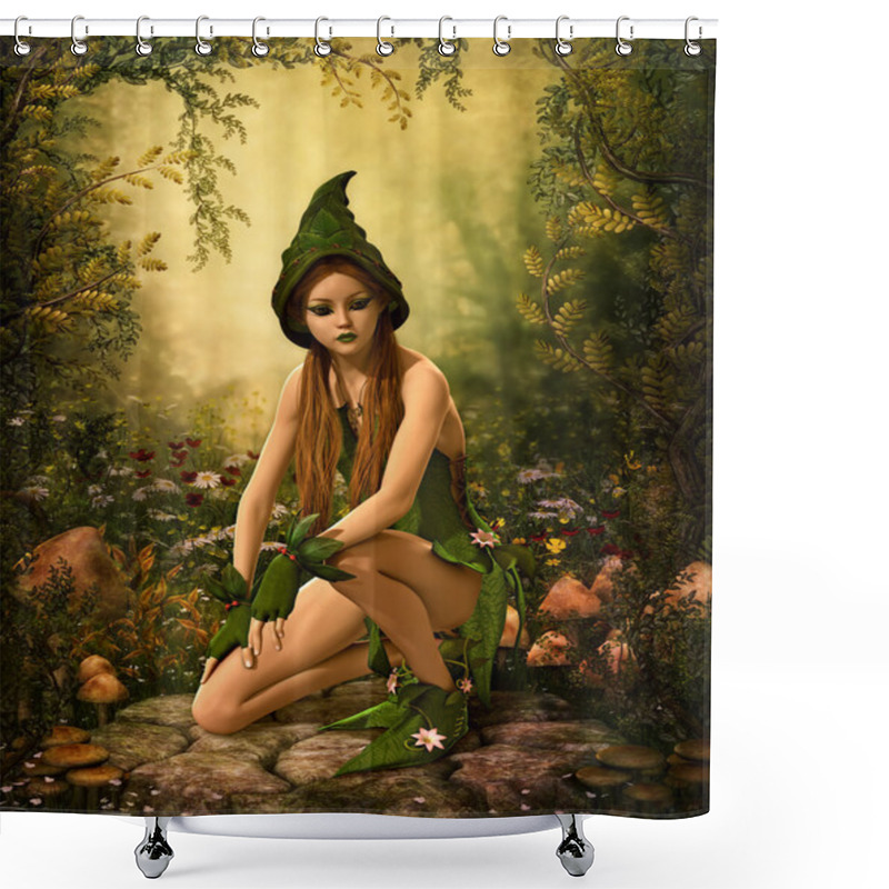 Personality  Green Forest Elf, 3d CG Shower Curtains