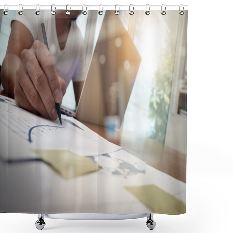 Personality  Business Documents On Office Table With Smart Phone And Digital  Shower Curtains