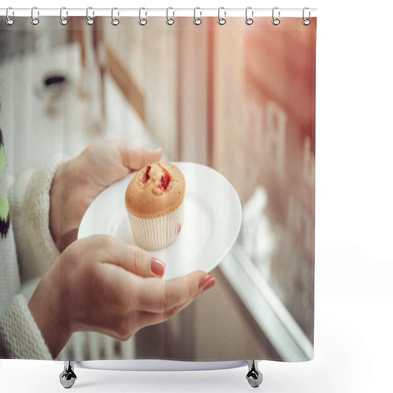 Personality  Young Woman In Cafe Shower Curtains