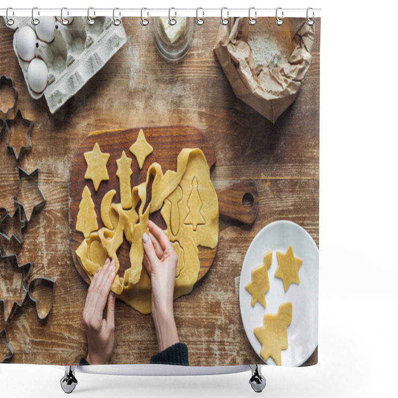 Personality  Partial View Of Woman Preparing Christmas Cookies On Wooden Tabletop With Ingredients Around Shower Curtains