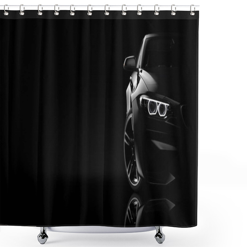 Personality  Front View Of A Generic And Brandless Moder Car On A Black Background: 3d Illustration Shower Curtains