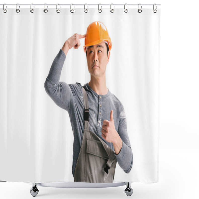 Personality  Construction Worker Ponting At Helmet Shower Curtains