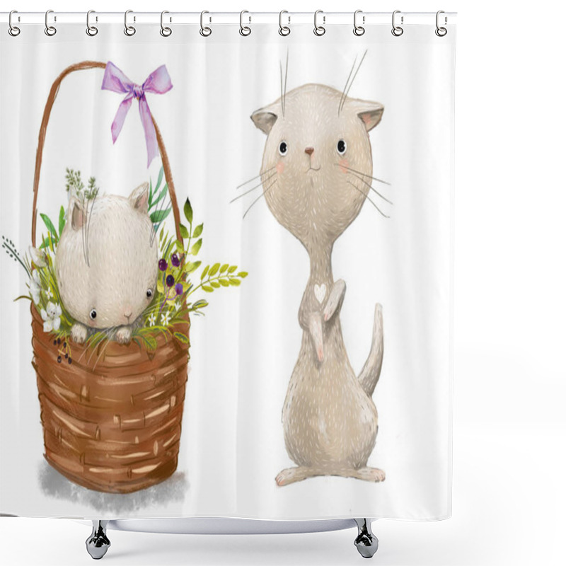 Personality  Cute Little White Cats Shower Curtains