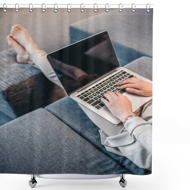 Personality  Woman Typing On Laptop Shower Curtains