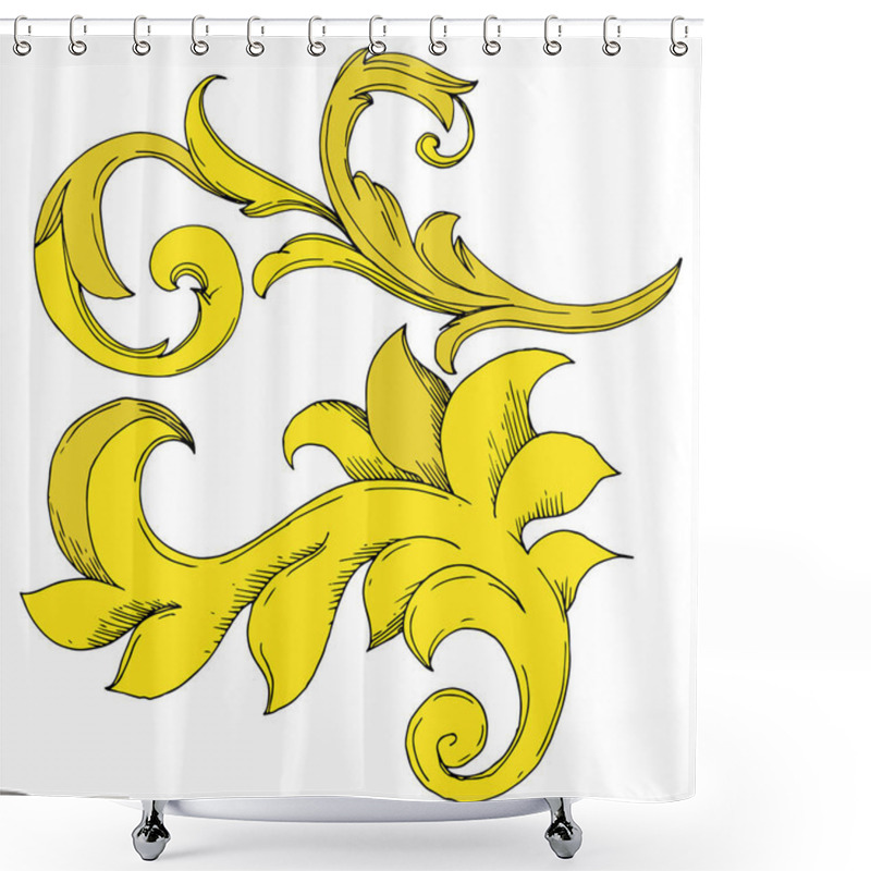 Personality  Vector Golden Monogram Floral Ornament. Black And White Engraved Ink Art. Isolated Ornaments Illustration Element. Shower Curtains