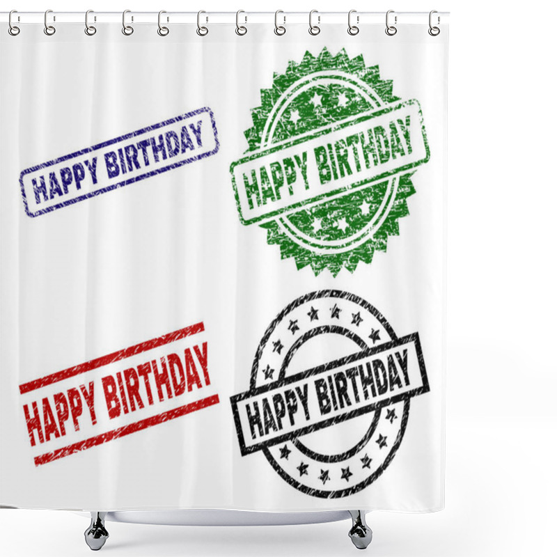 Personality  Grunge Textured HAPPY BIRTHDAY Stamp Seals Shower Curtains