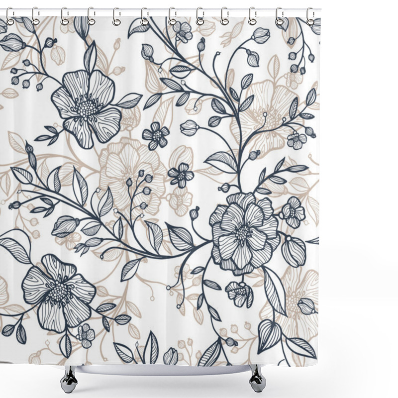 Personality  Seamless Pattern With Flowers And Leaves Shower Curtains