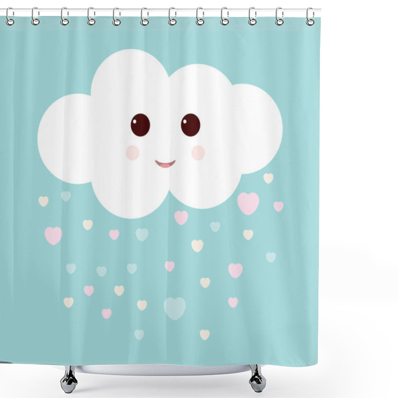 Personality  Nursery Art With Happy Smiling Cloud And Hearts Rain. Cute Valentines Illustration. Shower Curtains