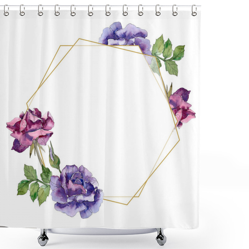 Personality  Purple And Red Rose Floral Botanical Flowers. Wild Spring Leaf Wildflower Isolated. Watercolor Background Illustration Set. Watercolour Drawing Fashion Aquarelle. Frame Border Ornament Square. Shower Curtains