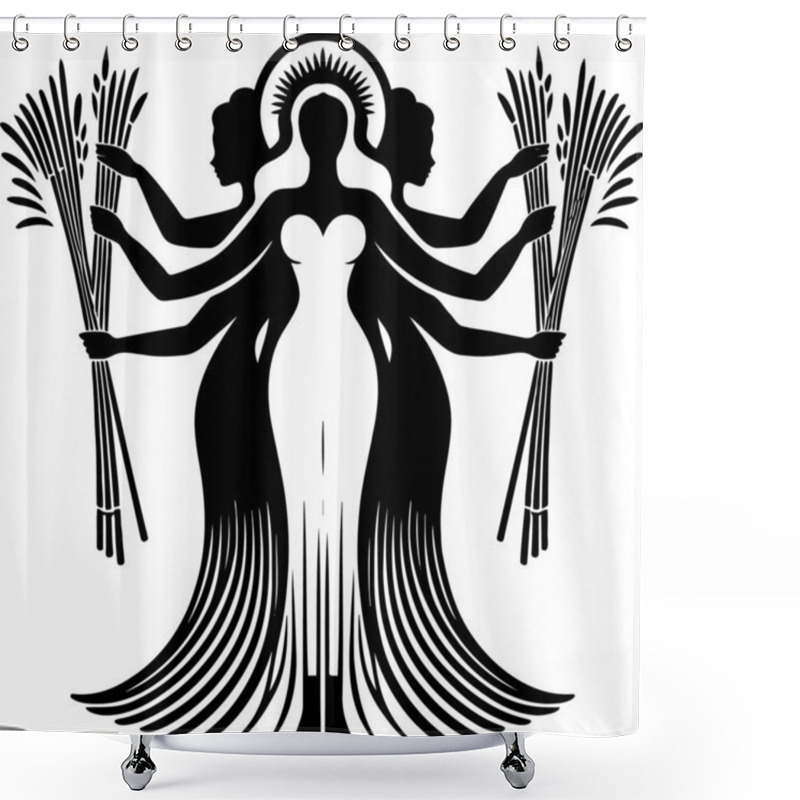 Personality  Symbolic Three Feminine Figures With Wheat Stalks Silhouette Design Shower Curtains