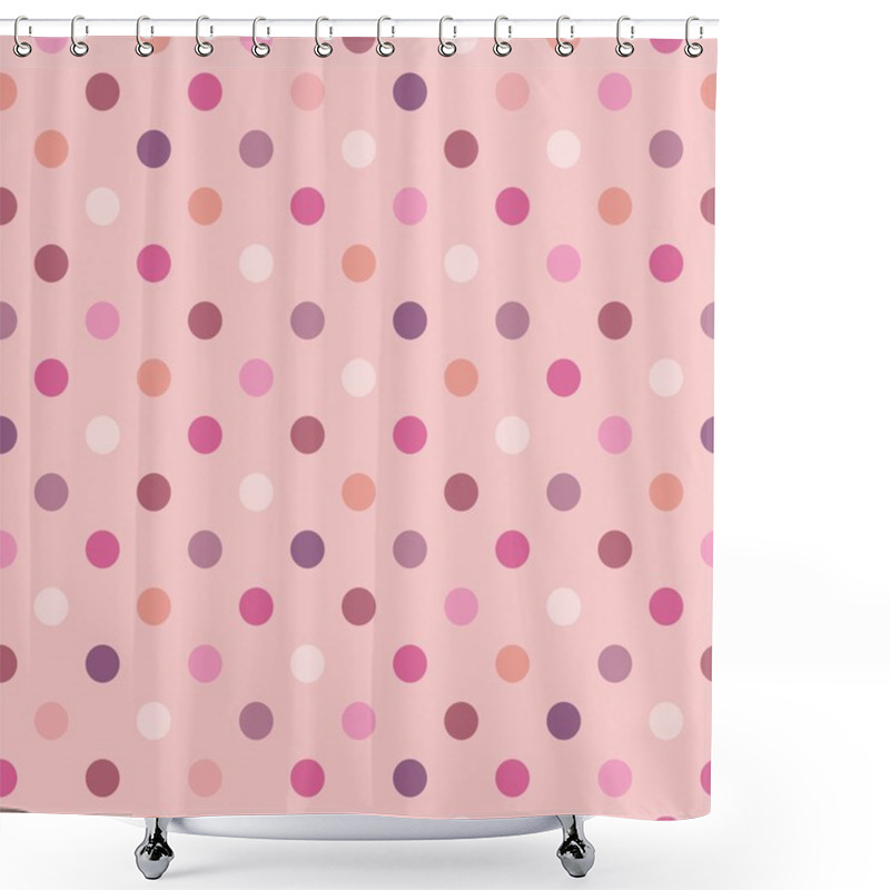 Personality  Colorful Pastel Polka Dots On Baby Pink Vector Background - Retro Seamless Pattern For Backgrounds Shower Curtains