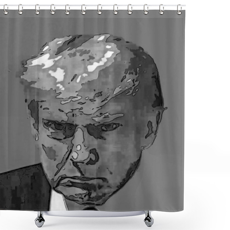 Personality  ATLANTA GEORGIA USA 08 23 2023: Pop Art Of Donald Trump Mug Shot (is An American Politician, Media Personality, And Businessman Who Served As The 45th President Of The United States Shower Curtains