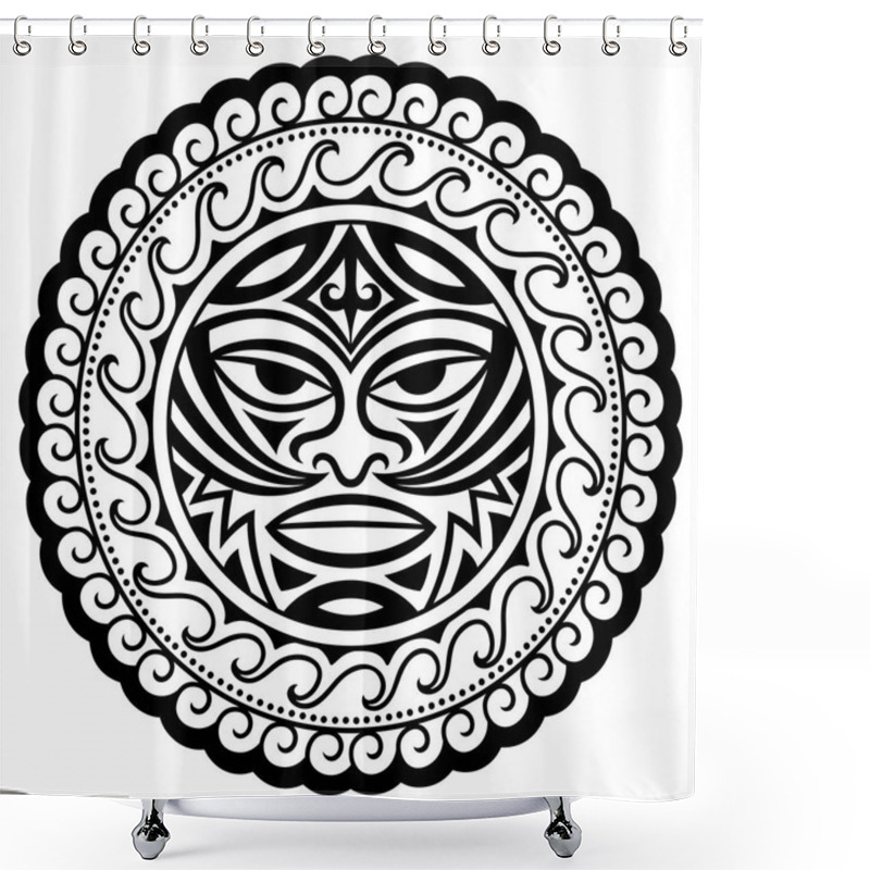 Personality  Circular Pattern In Form Of Mandala With Thunder-like Tiki Is Symbol-mask Of God. Traditional Ornaments Of Maori People - Moko Style. Vintage Decorative Tribal Border From Elements Of African Theme. Shower Curtains