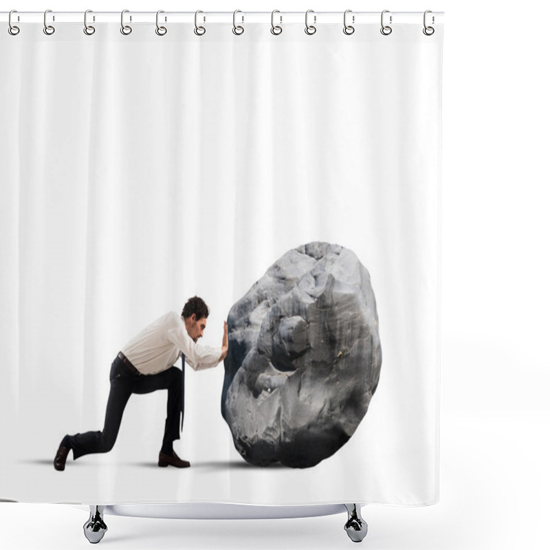 Personality  Businessman Pushing A Heavy Boulder Shower Curtains