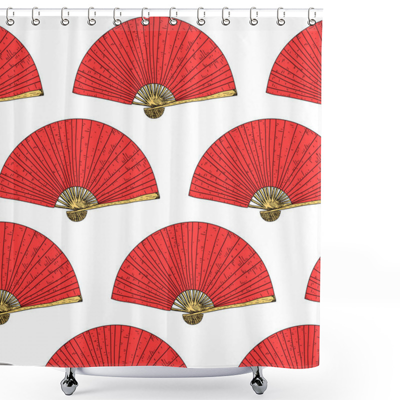 Personality  East Seamless Pattern. Vector Hand Drawn Japanese Fan Background Shower Curtains