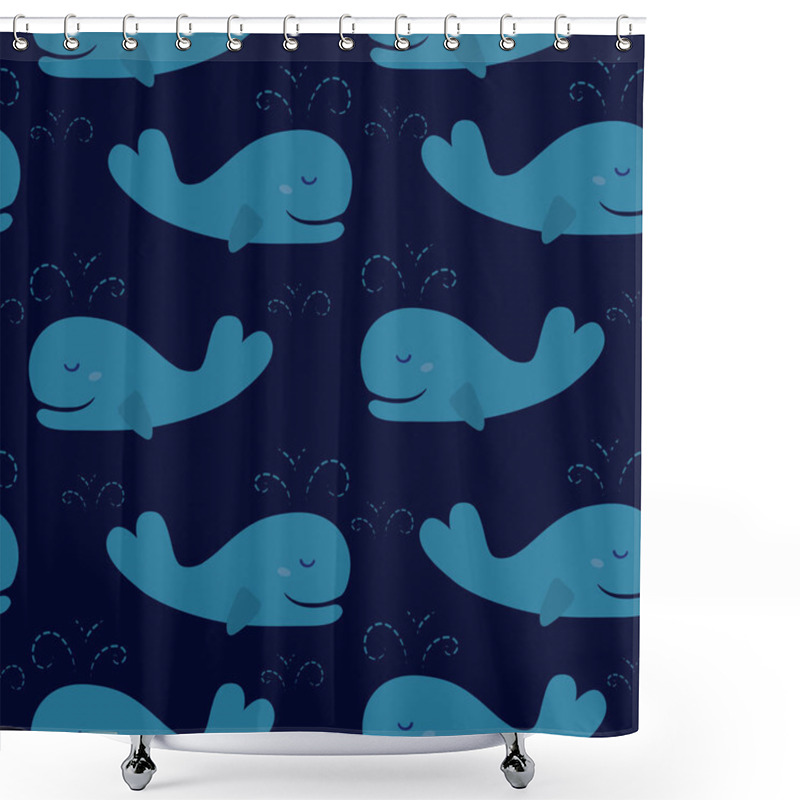 Personality  Cute Background With Cartoon Blue Whales. Shower Curtains