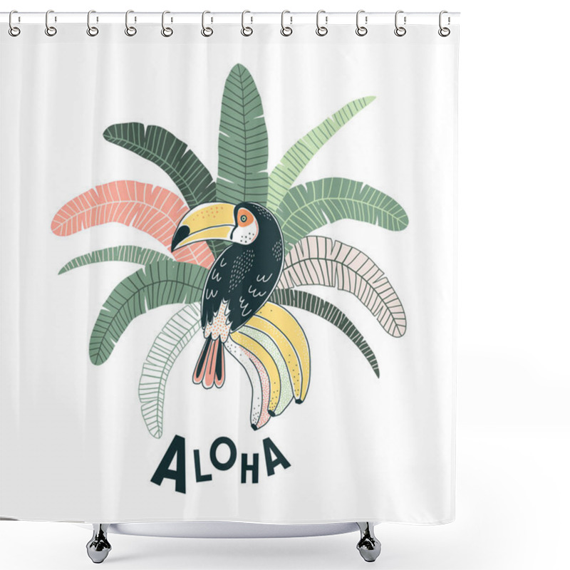 Personality  Toucan Bird Banana Fruits And Leaves Illustration Shower Curtains