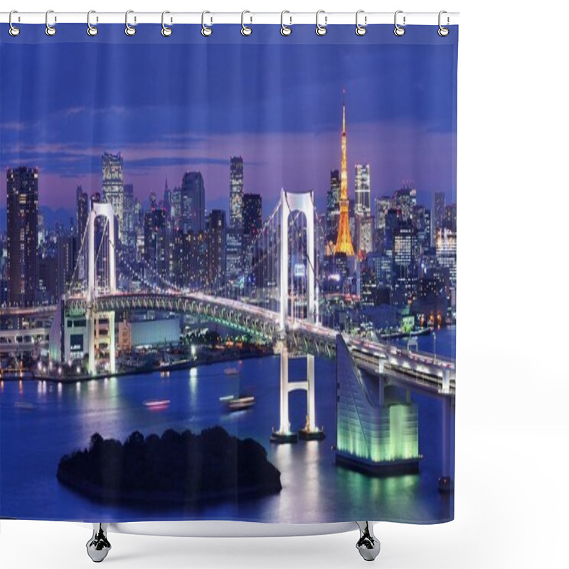 Personality  Rainbow Bridge Spanning Tokyo Bay With Tokyo Tower Shower Curtains