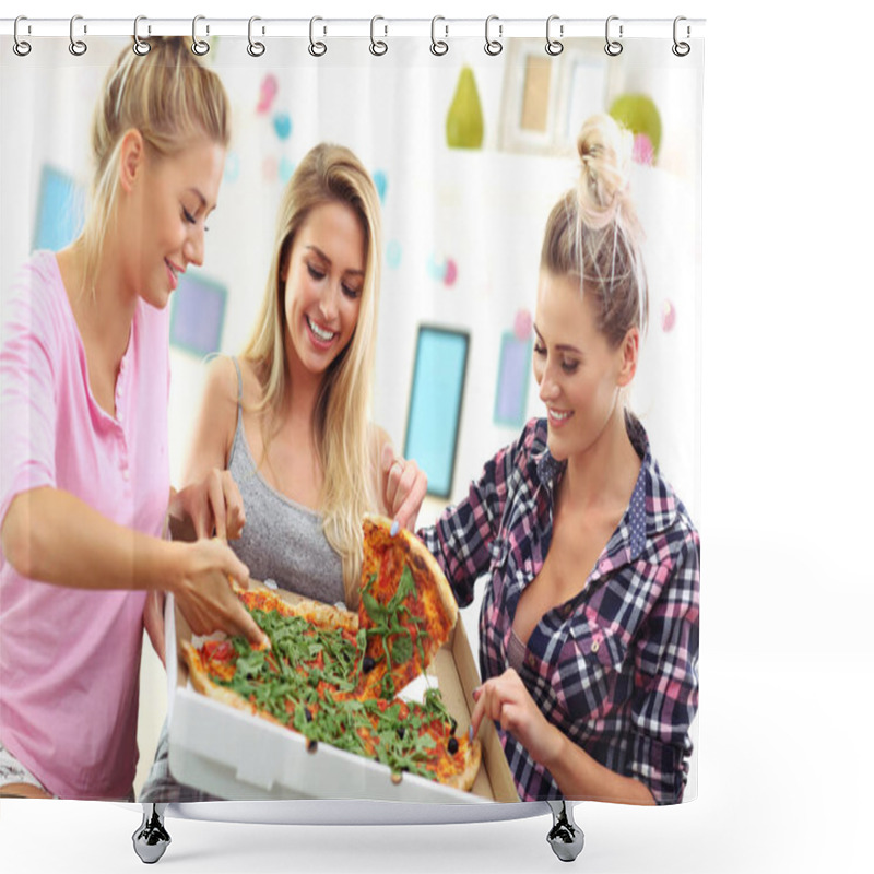 Personality  Women Eating Pizza At Home Shower Curtains