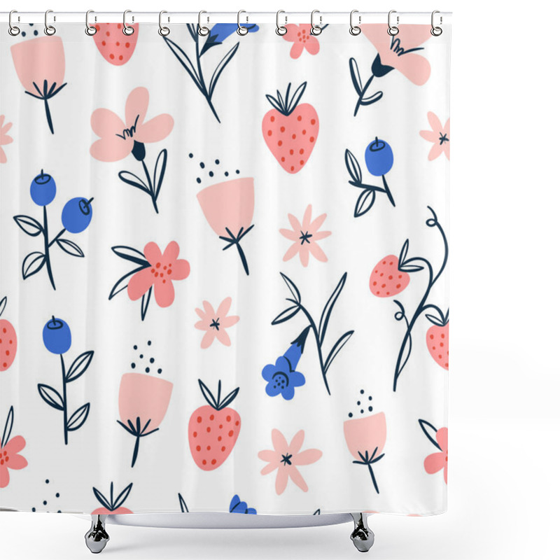 Personality  Abstract Flowers And Berries On White Shower Curtains