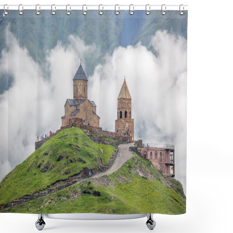 Personality  Gergeti Trinity Church In The Mountains Of The Caucasus Shower Curtains