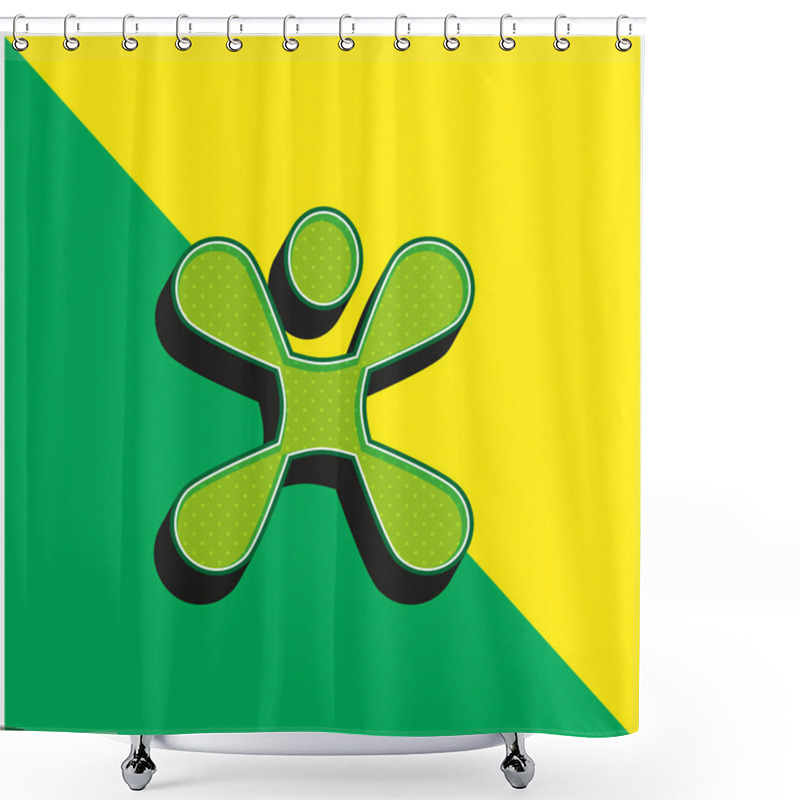 Personality  Abstract Shape Green And Yellow Modern 3d Vector Icon Logo Shower Curtains