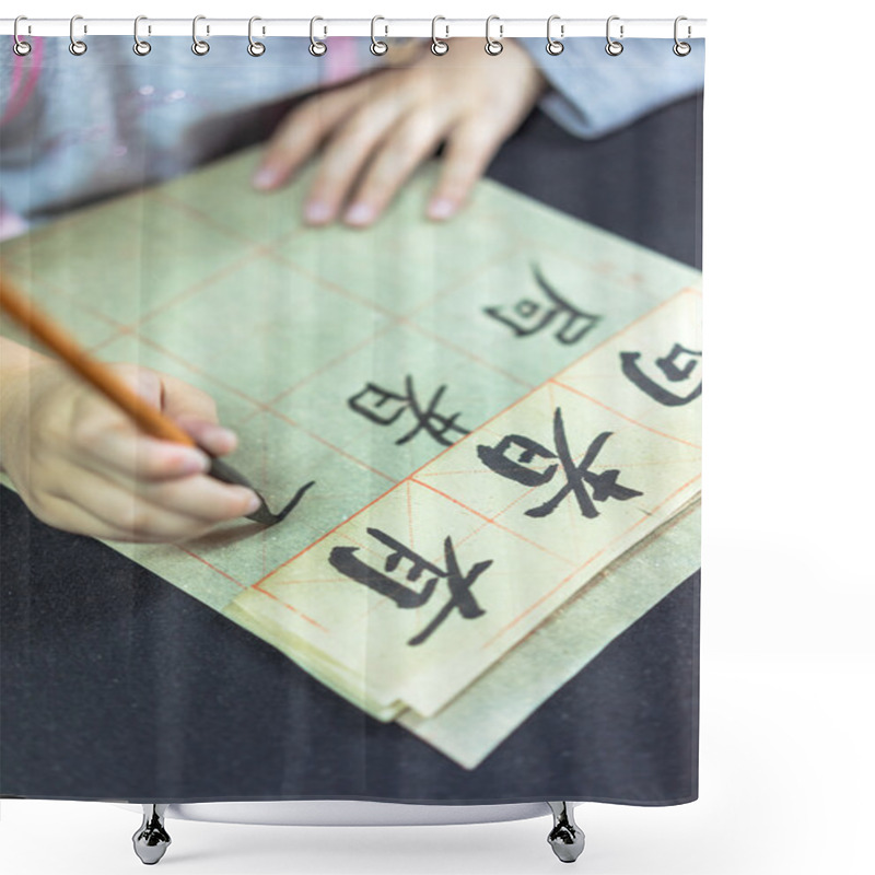 Personality  Chinese Children Learn To Write Chinese Characters, Calligraphy Is The Traditional Culture Of China Shower Curtains