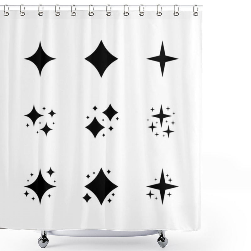 Personality  Black Sparkles Symbols Vector. The Set Of Original Vector Stars Sparkle Icon. Bright Firework, Decoration Twinkle, Shiny Flash. Vector Illustration. Shower Curtains