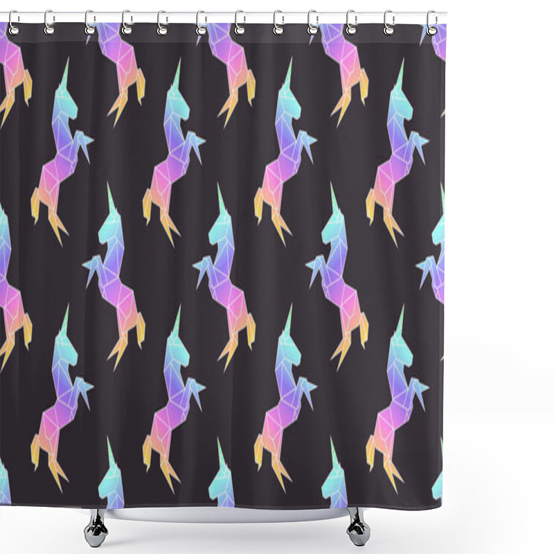 Personality  Unicorn Rainbow In Geometry Origami Polygonal Style Pattern Shower Curtains