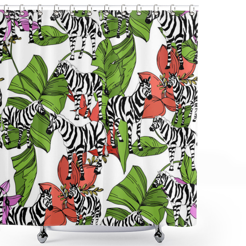 Personality  Vector Exotic Zebra Print Wild Animal Isolated. Black And White Engraved Ink Art. Seamless Background Pattern. Shower Curtains