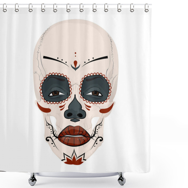 Personality  Mexican Skull Girl In Tattoo Style With Traditional Make-up Shower Curtains