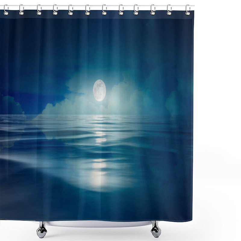 Personality  Full Moon In The Sea At Night Shower Curtains