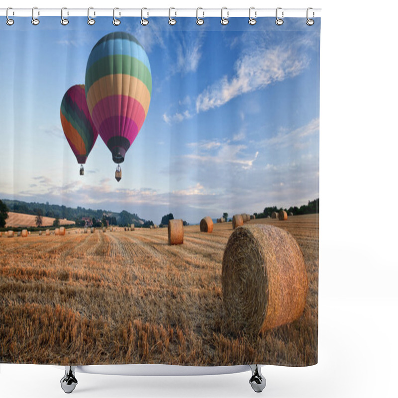 Personality  Hot Air Balloons Over Hay Bales Sunset Landscape Shower Curtains