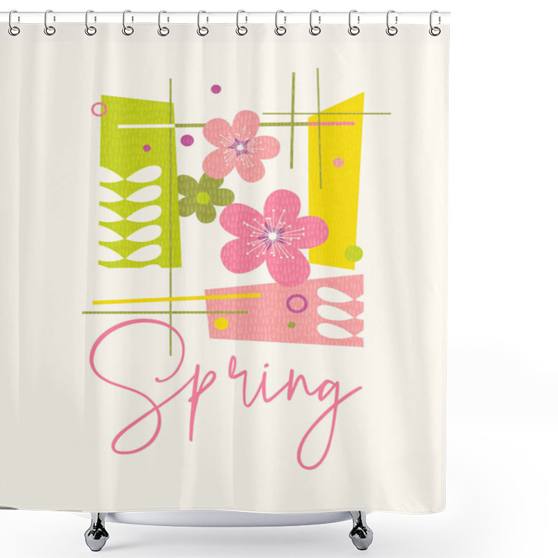 Personality  Modern Abstract Spring Design For Cards, Calendars, T-shirt Graphics. Retro Design Of Apple Blossoms, Flowers And Abstract Shapes. Shower Curtains