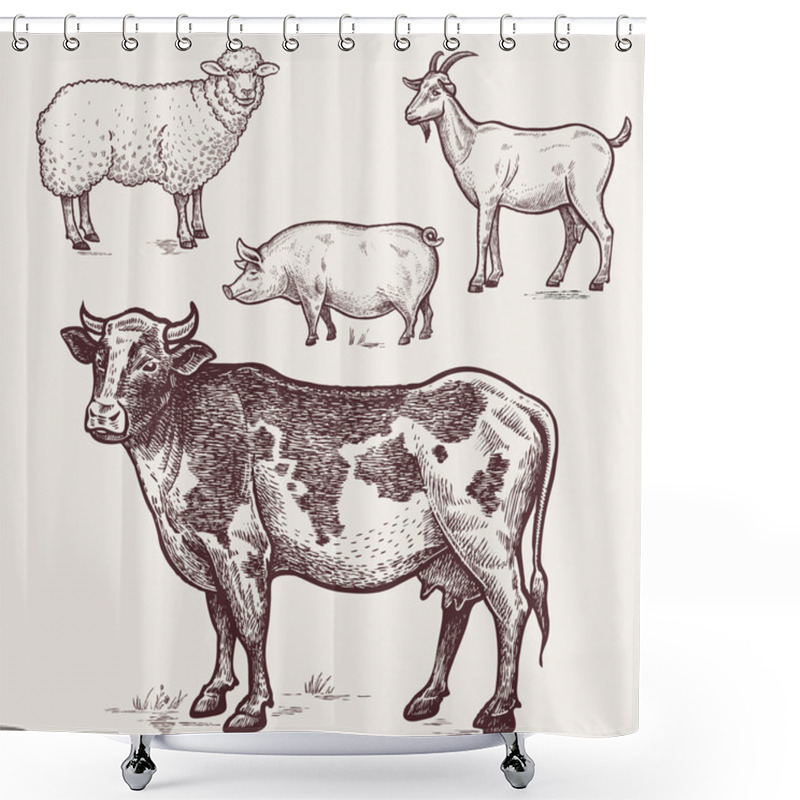 Personality  Set Poultry - Cow, Sheep, Pig, Goat. Farm Animals Shower Curtains