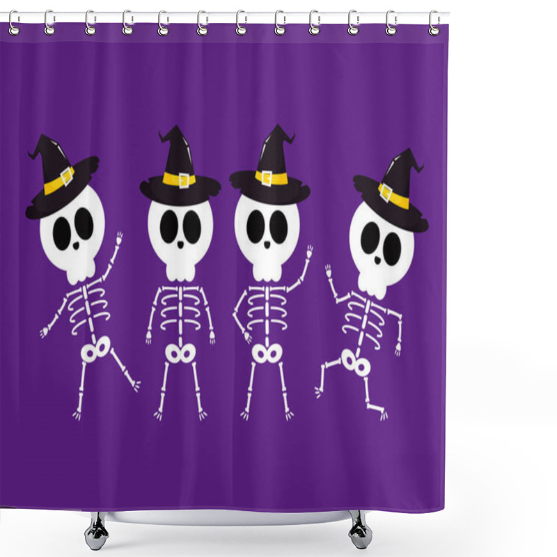 Personality  Cute Halloween Skeleton Cartoon. Skeleton In Halloween Day. Halloween Character Cartoon. Happy Halloween Greeting Card.  Shower Curtains