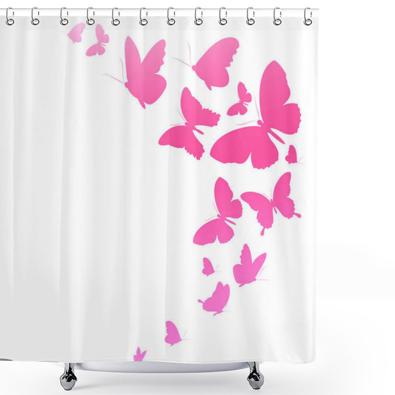 Personality  Set Of Pink Butterflies Isolated On White Background, Spring Concept  Shower Curtains