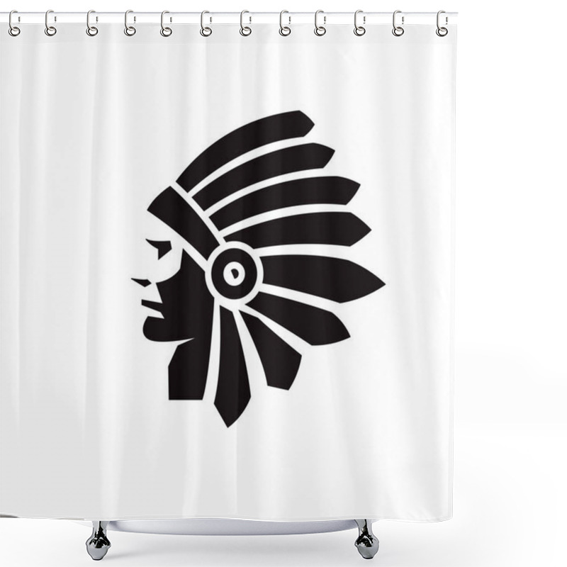 Personality  Simple Indian Chief Head Silhouette Vector Illustration. Silhouette Native American Indian Chief Shower Curtains