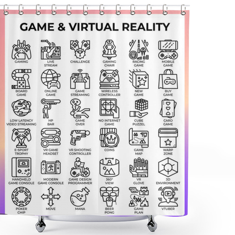 Personality  Game And Virtual Reality Icon Set In Modern Style For Ui, Ux, Web, App, Brochure, Flyer And Presentation Design, Etc. Shower Curtains