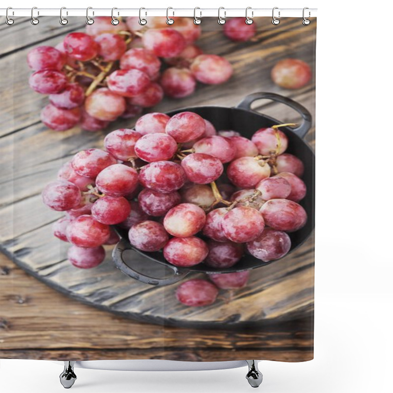 Personality  Red Grape On Wooden Table Shower Curtains