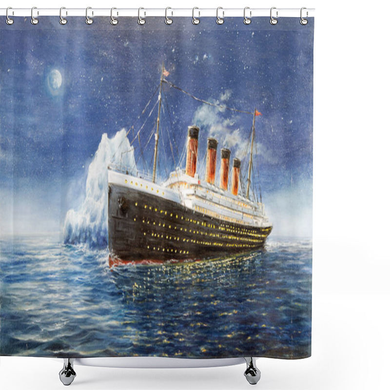 Personality  Original Oil Painting Of Titanic And Iceberg In Ocean At Night On Canvas.Full Moon And Stars.Modern Impressionism Shower Curtains