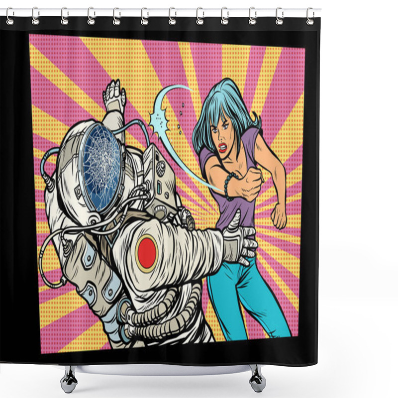 Personality  Woman Vs Astronaut, Fight Shower Curtains