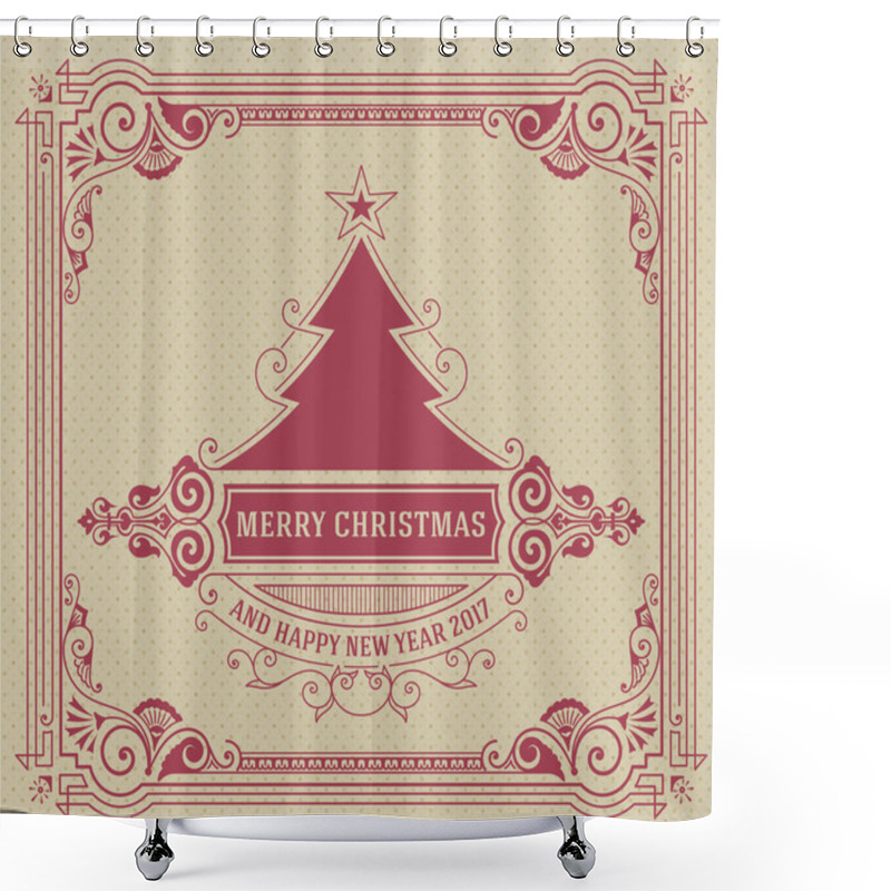 Personality  Christmas Card With Tree And Floral Ornaments Shower Curtains