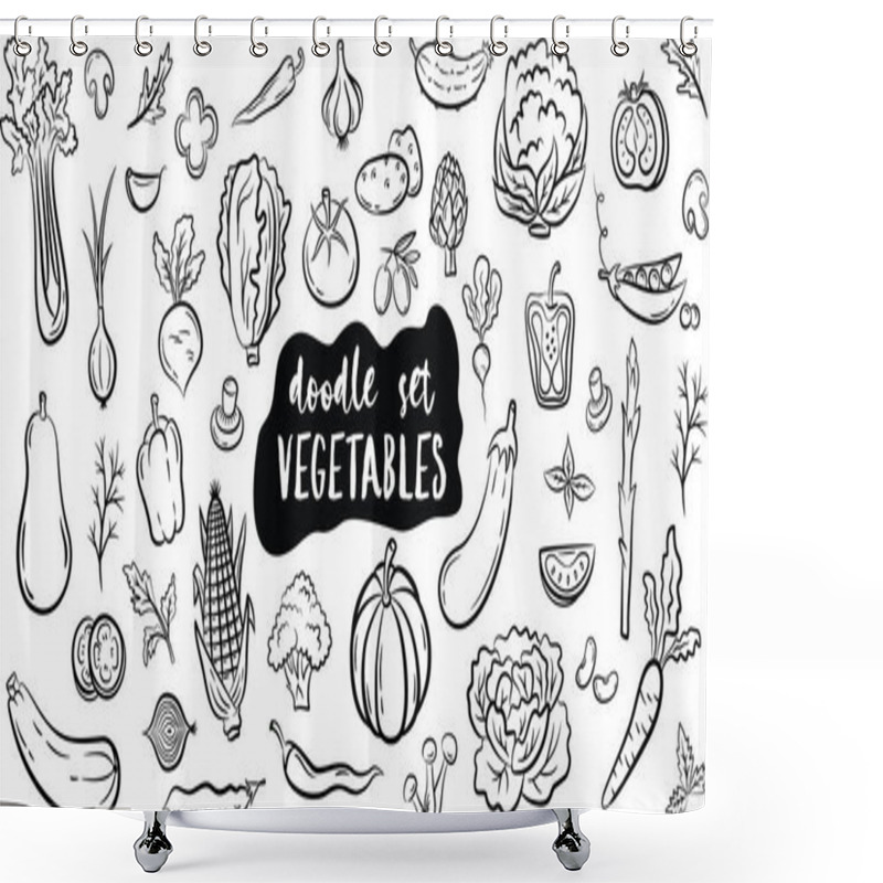 Personality  Hand Drawn Doodle Style Vegetables Isolated On White Background. Vector Illustration For Banners, Websites, Menu Design, Packaging, Cookbook Or Advertising. Shower Curtains