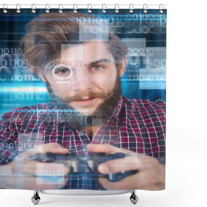 Personality  Hipster Playing Video Game Shower Curtains