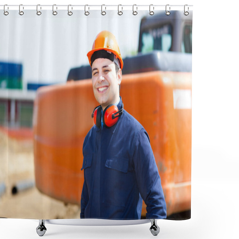 Personality  Worker In Construction Site Shower Curtains