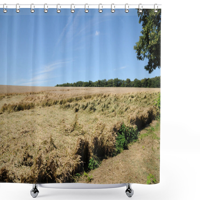 Personality  France, Wheat Field Devastated By Storm In Vigny Shower Curtains